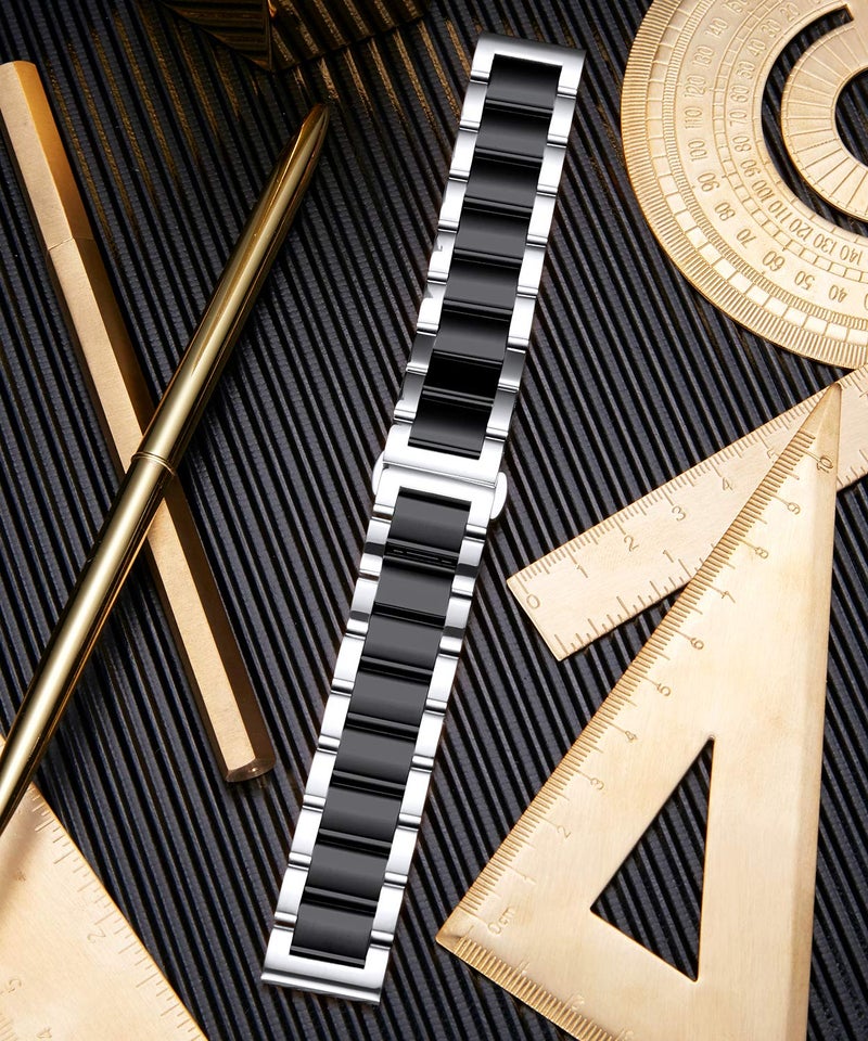 BINLUN Thick Stainless Steel Watch Band Metal Heavy Polished Matte Brushed Finish Watch Strap Replacement for Men Women 16mm/18mm/20mm/21mm/22mm/23mm/24mm/26mm(Polished Silver and Black,26mm) - Image 5